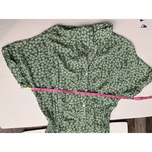 Shibever Midi Shift Dress Women Size L Green Floral Short Sleeve Cottagecore - Picture 15 of 15